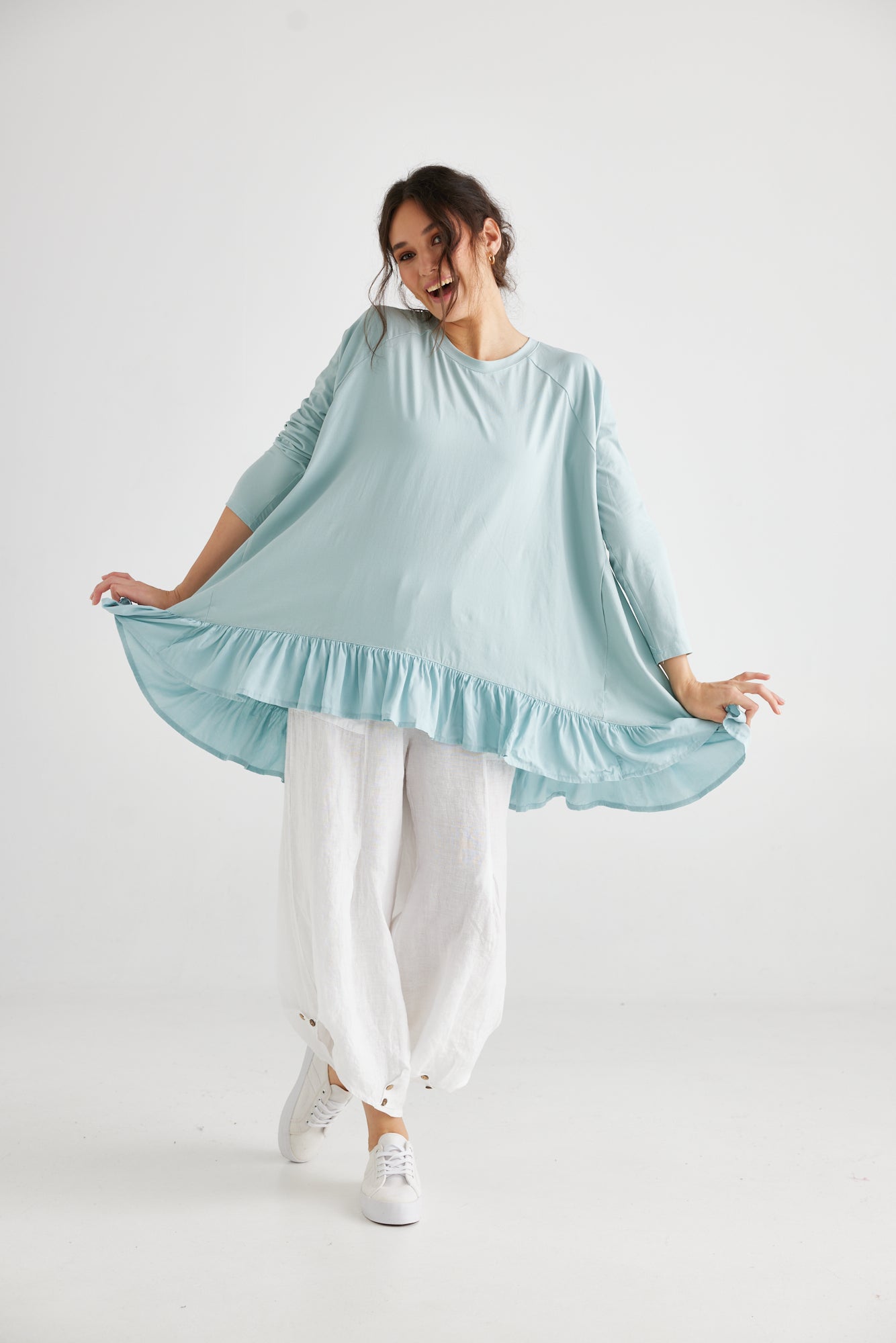 Ruby Ruffle Top. French Blue