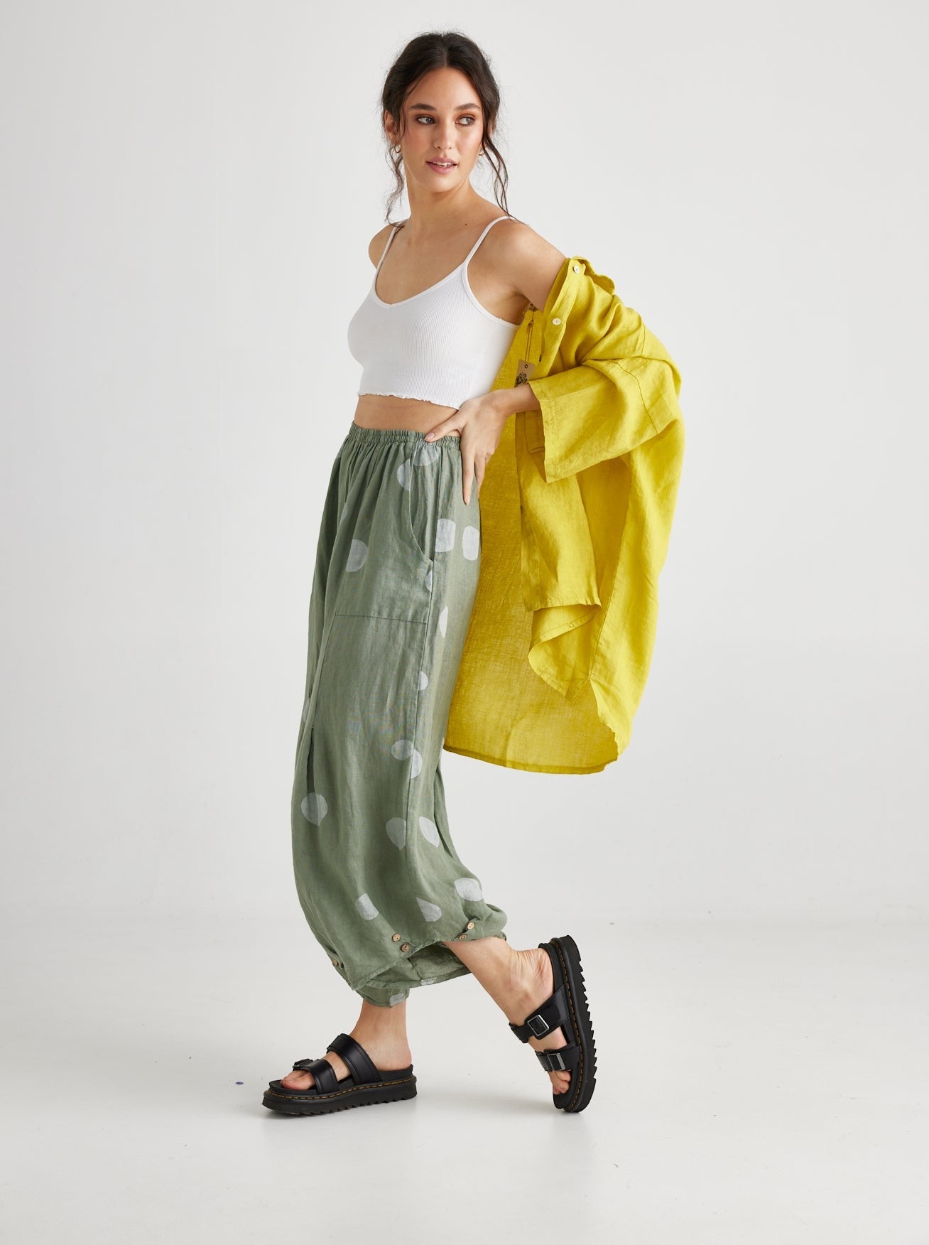 Teddie Linen shirt. Chartreuse