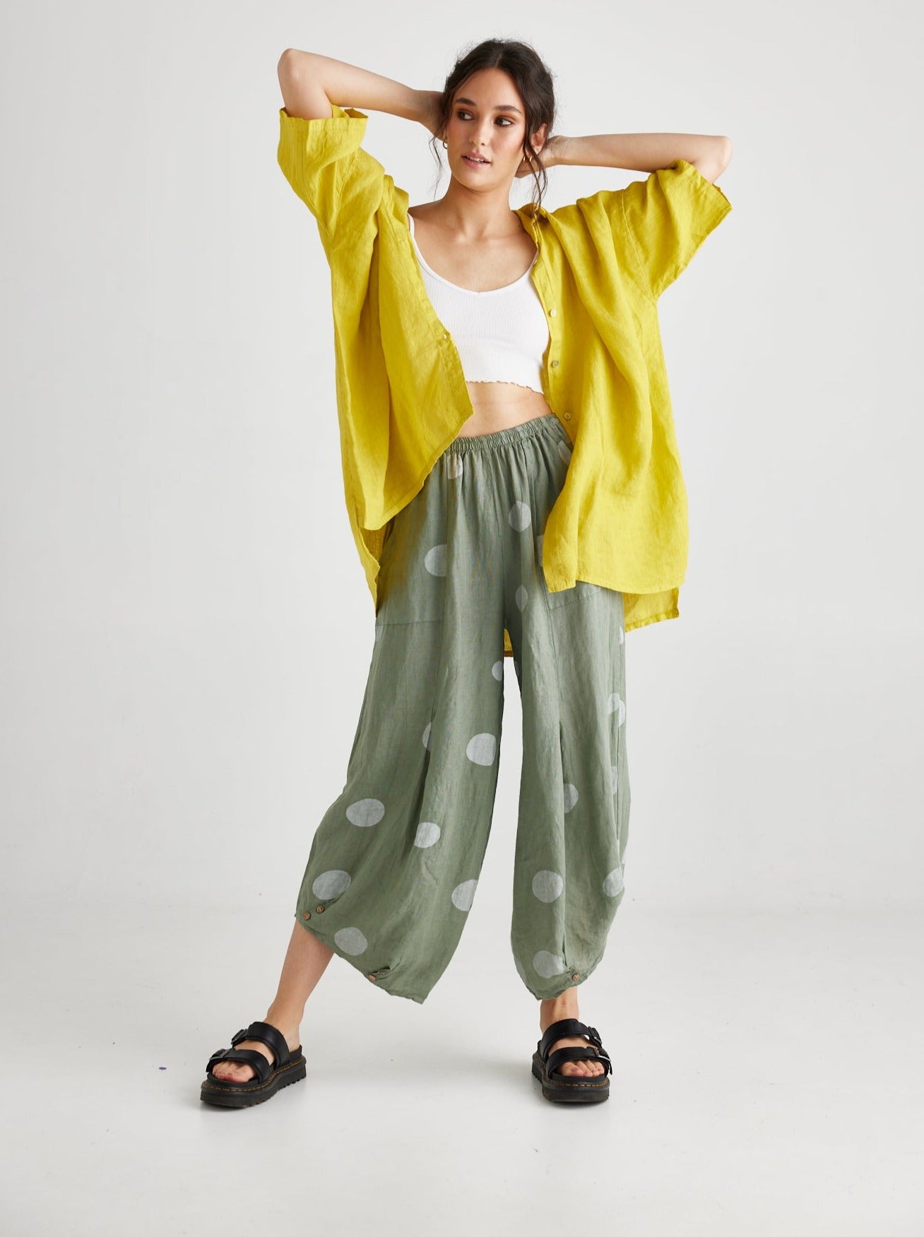 Teddie Linen shirt. Chartreuse