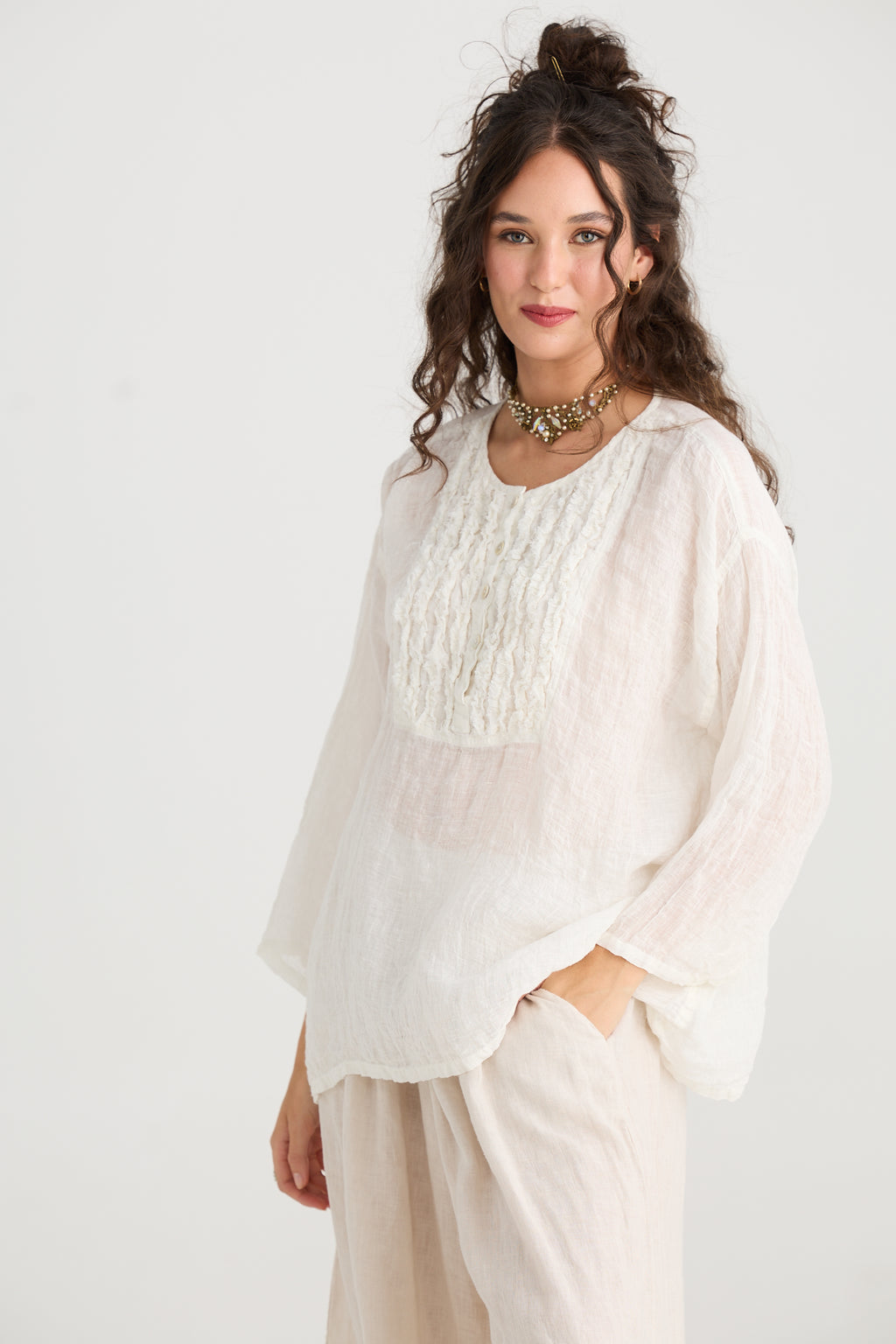 Florian Linen Gauze Top | Burnt Sugar Florian Linen Gauze Top | Burnt Sugar