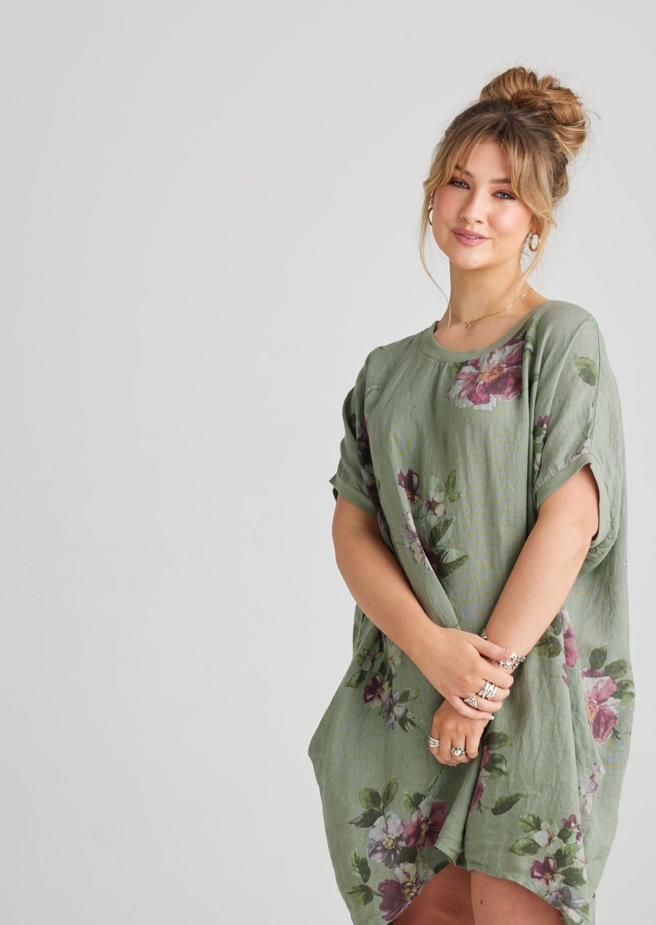 Rosabella linen dress. Olive Posy