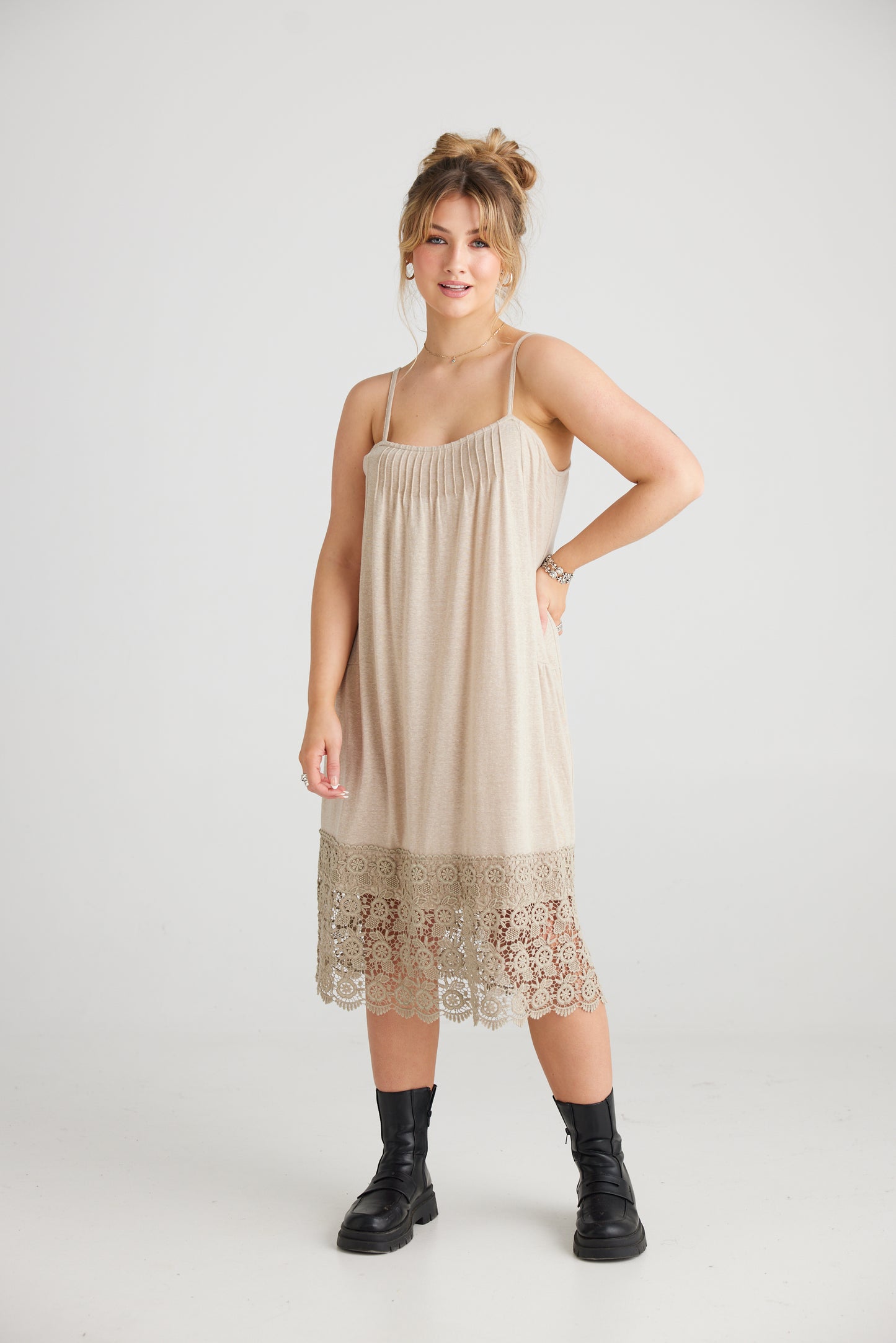 Marisol Lace edged dress. Sandcastle