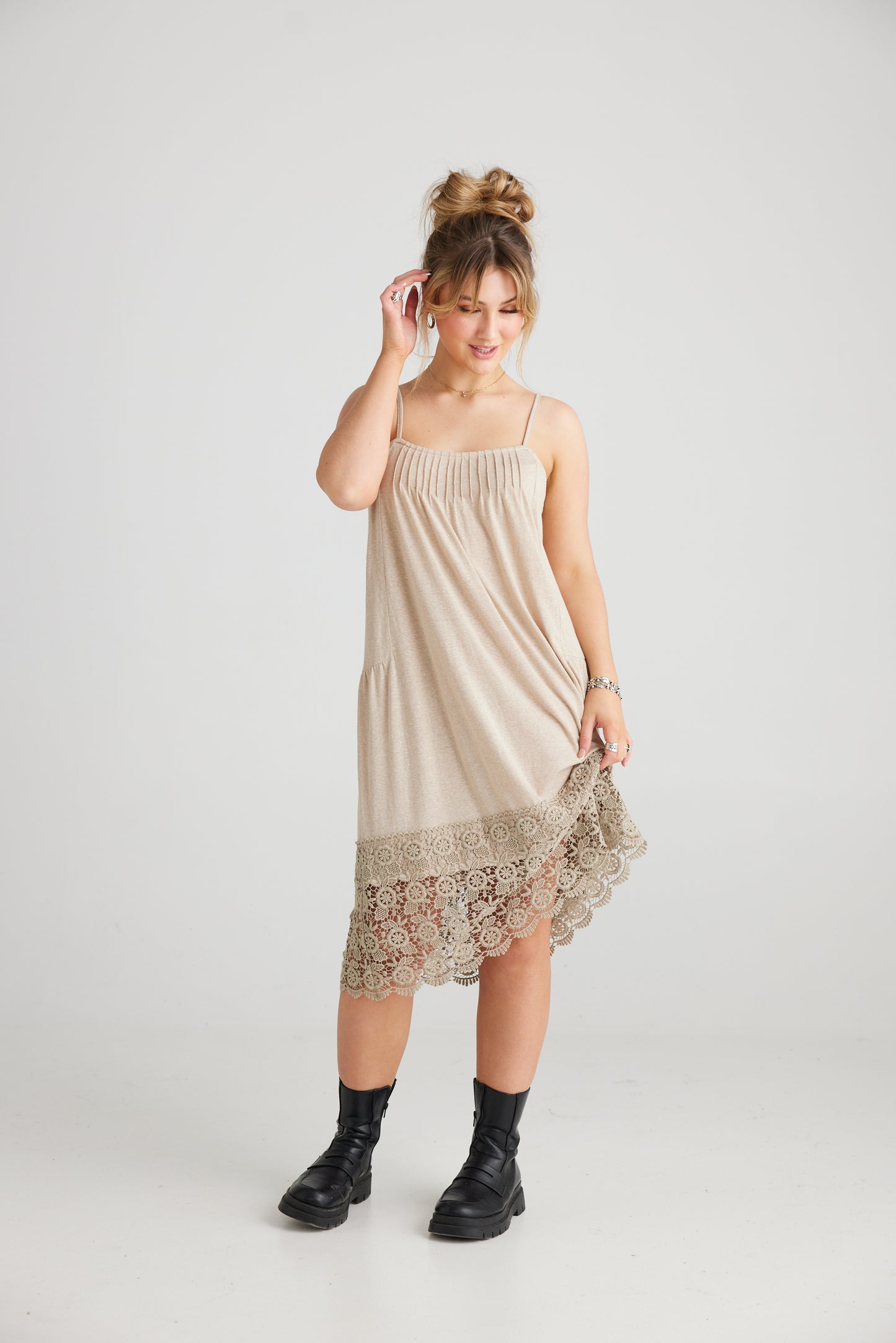 Marisol Lace edged dress. Sandcastle