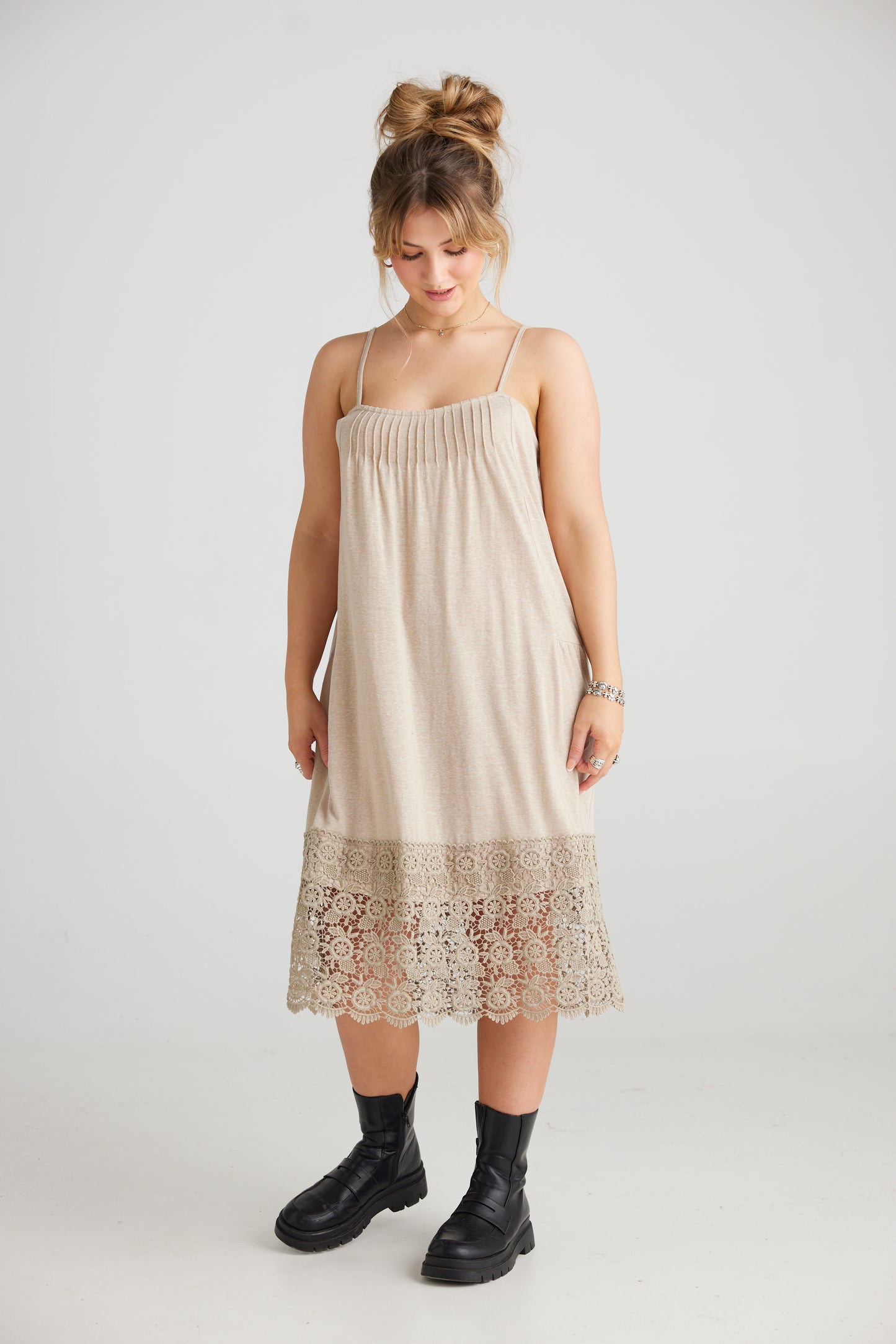 Marisol Lace edged dress. Sandcastle