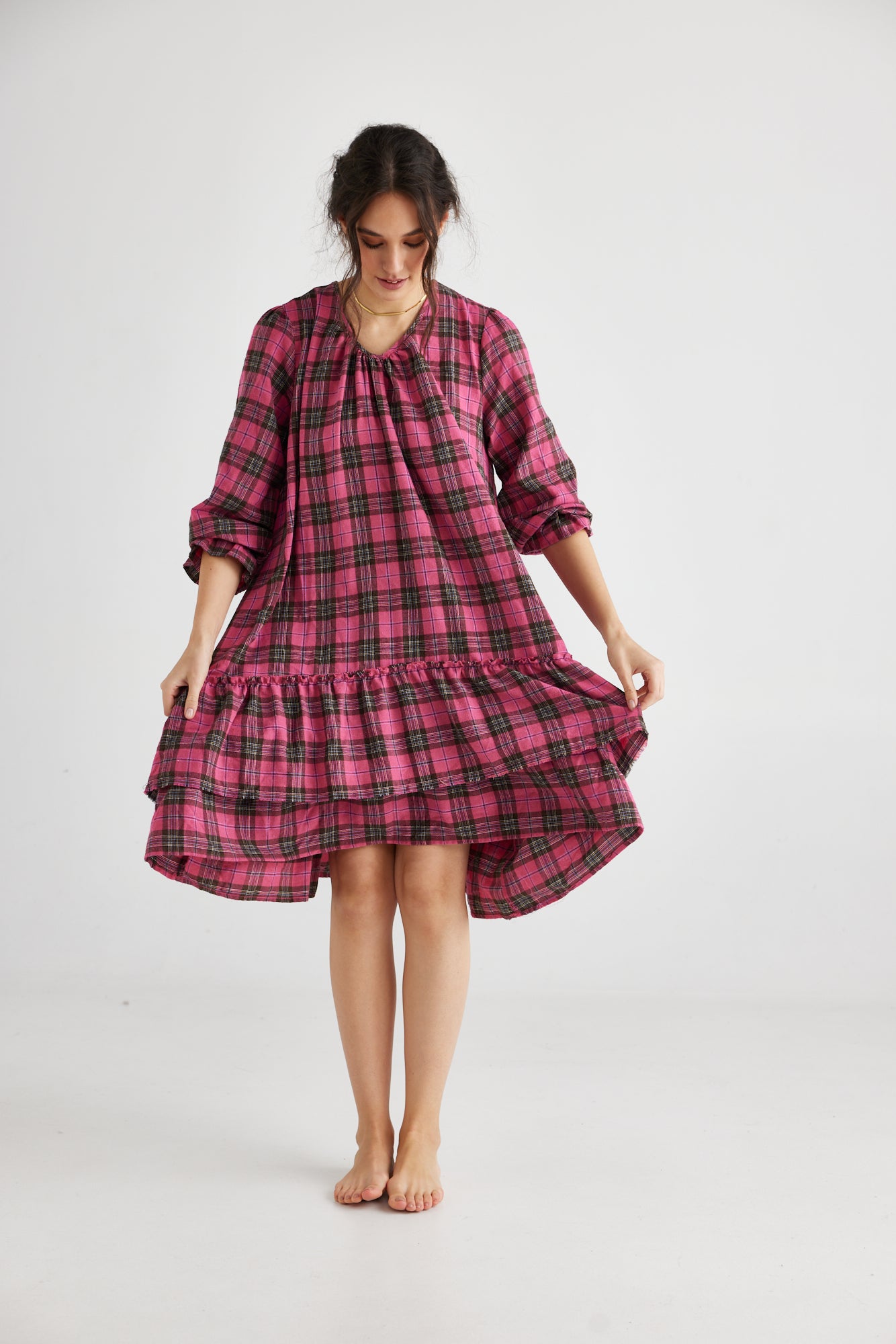 Somerset plaid dress. Fuschia Pink
