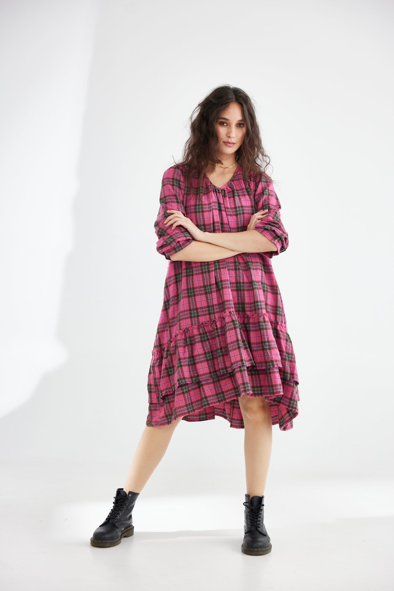 Somerset plaid dress. Fuschia Pink