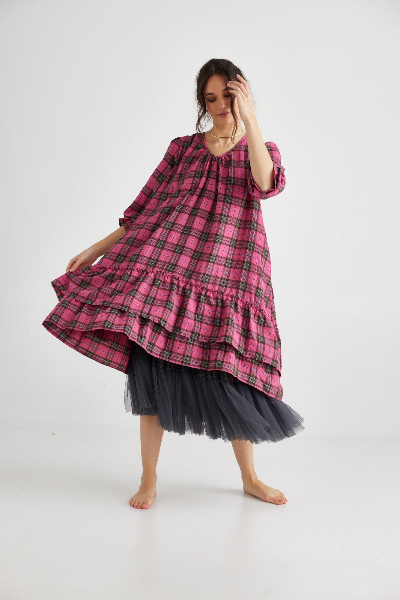 Somerset plaid dress. Fuschia Pink