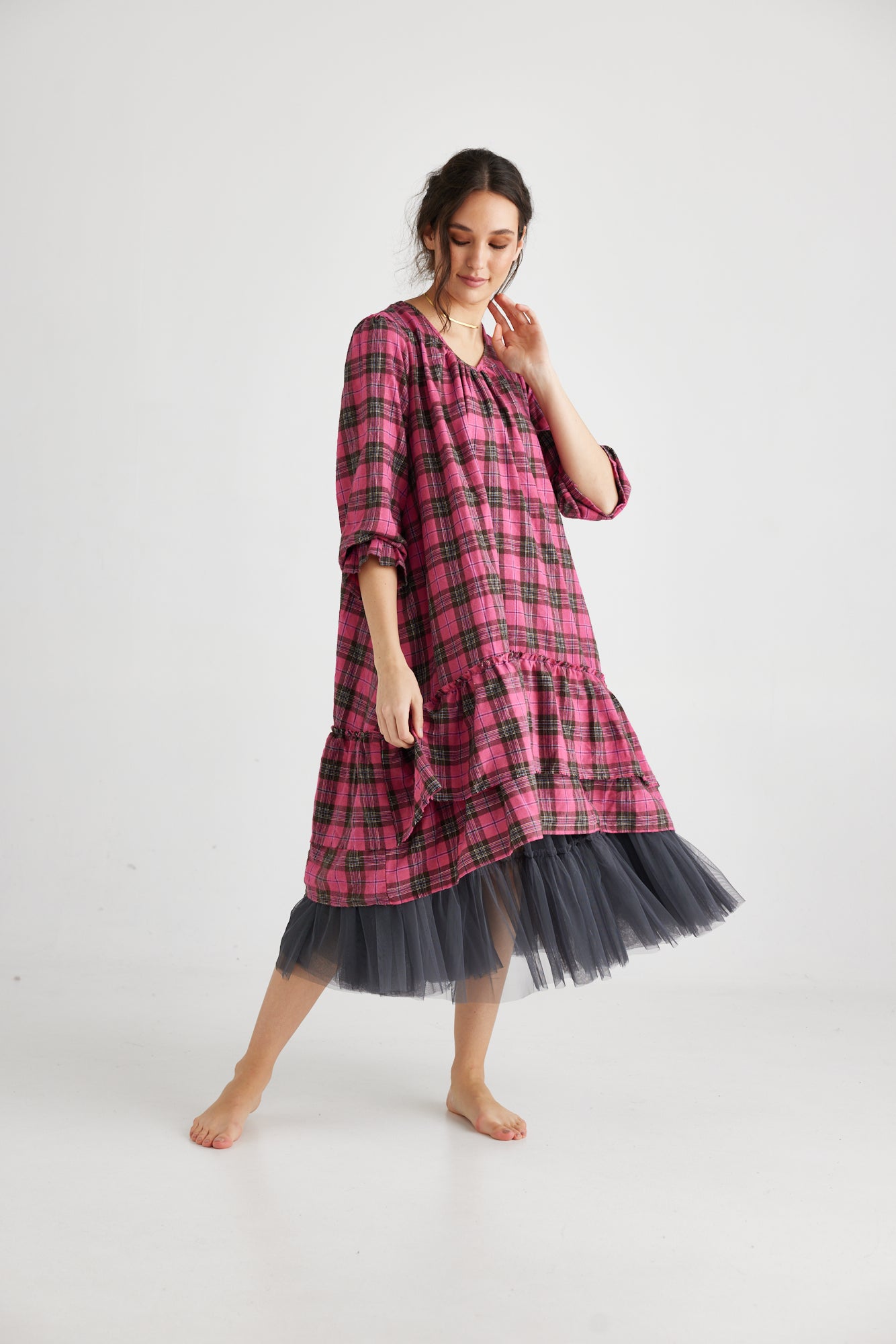 Somerset plaid dress. Fuschia Pink