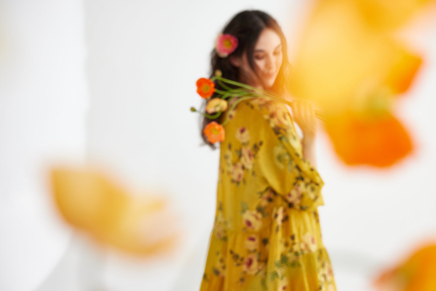 Stella Linen Dress. Sunflower Floral