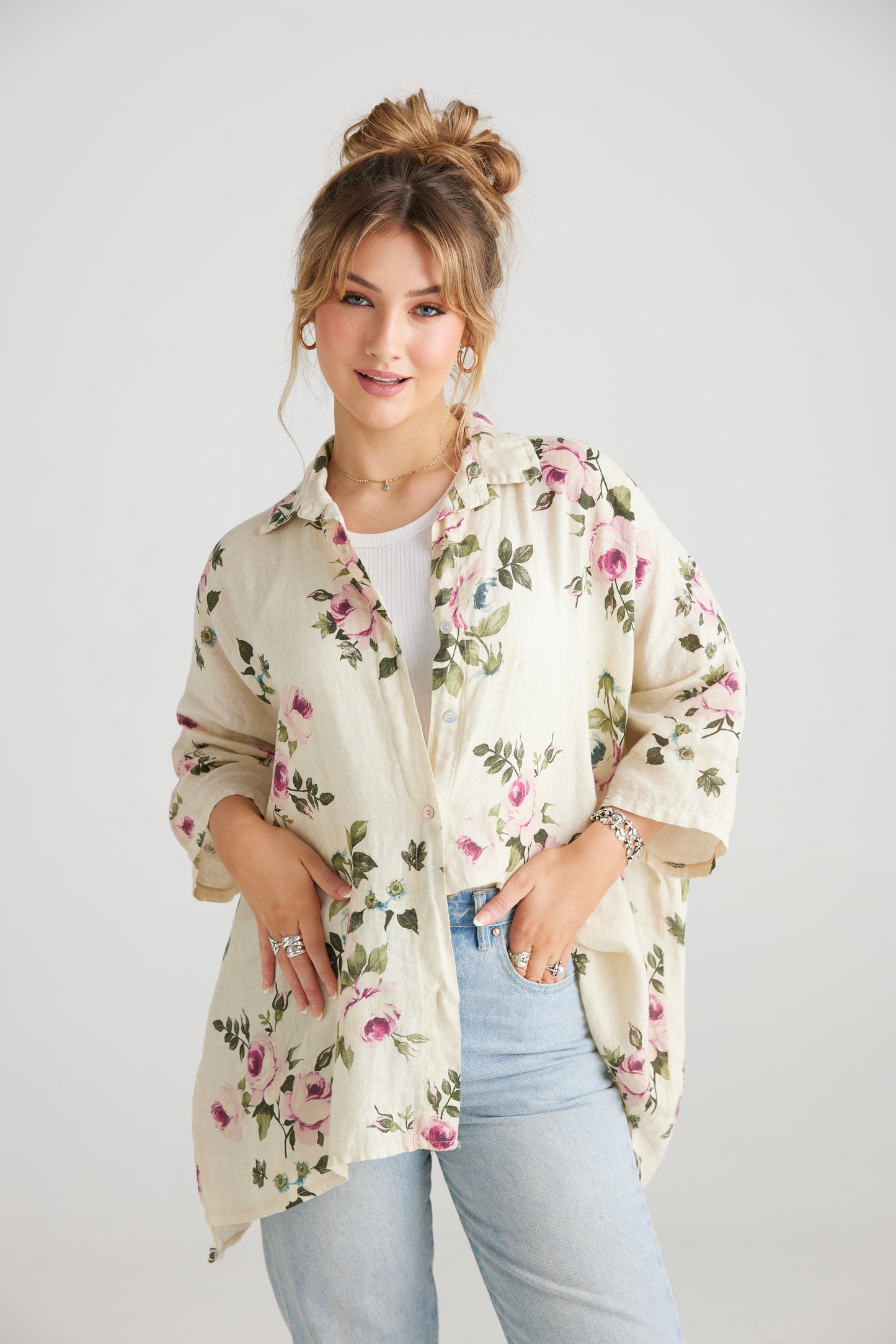 Teddie Linen Shirt. Vanilla Rose
