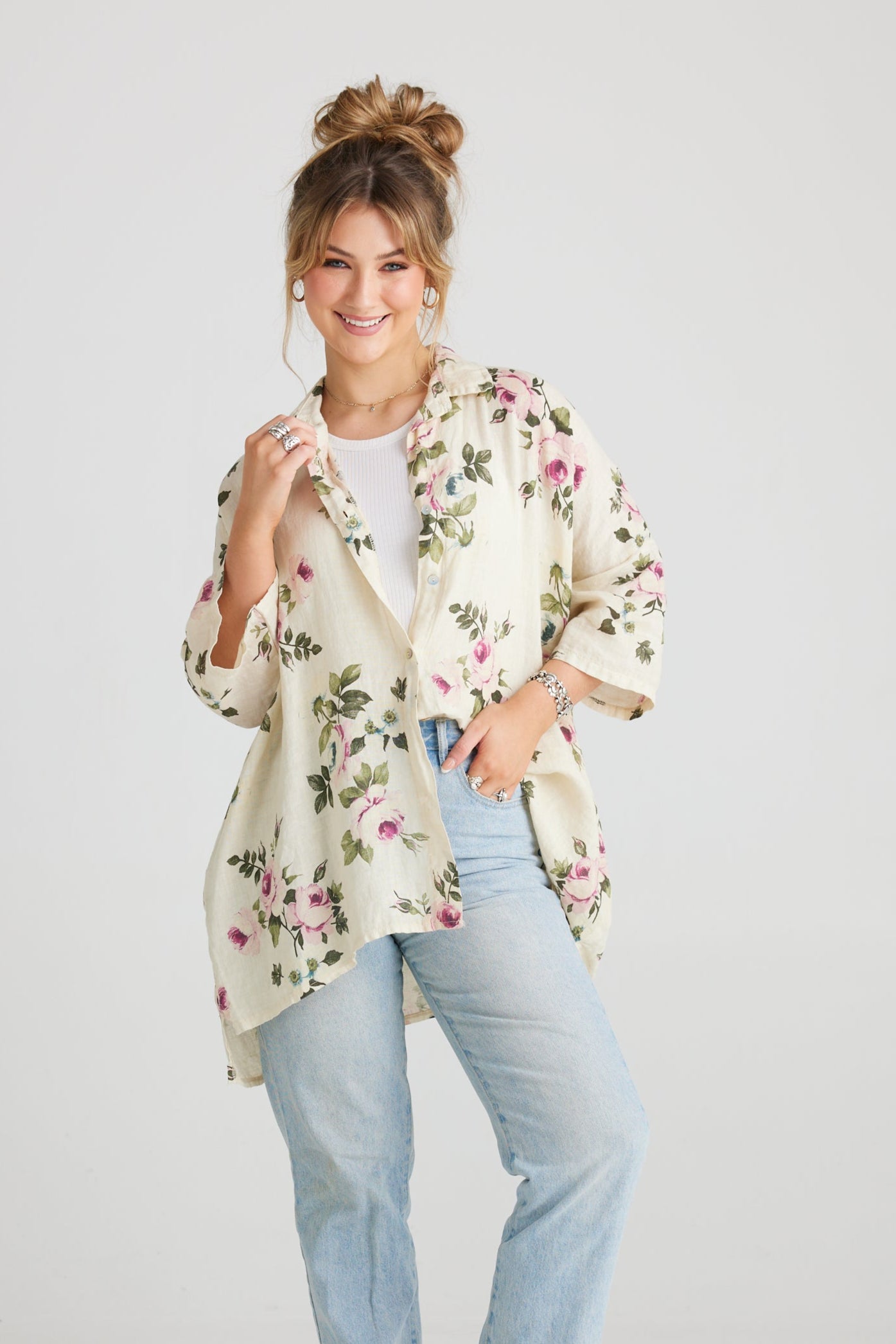 Teddie Linen Shirt. Vanilla Rose