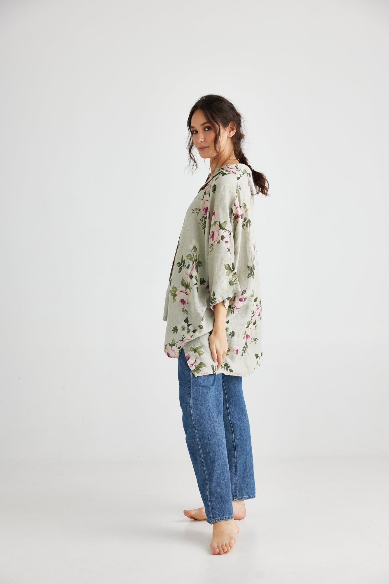 Teddie floral linen shirt. Natural