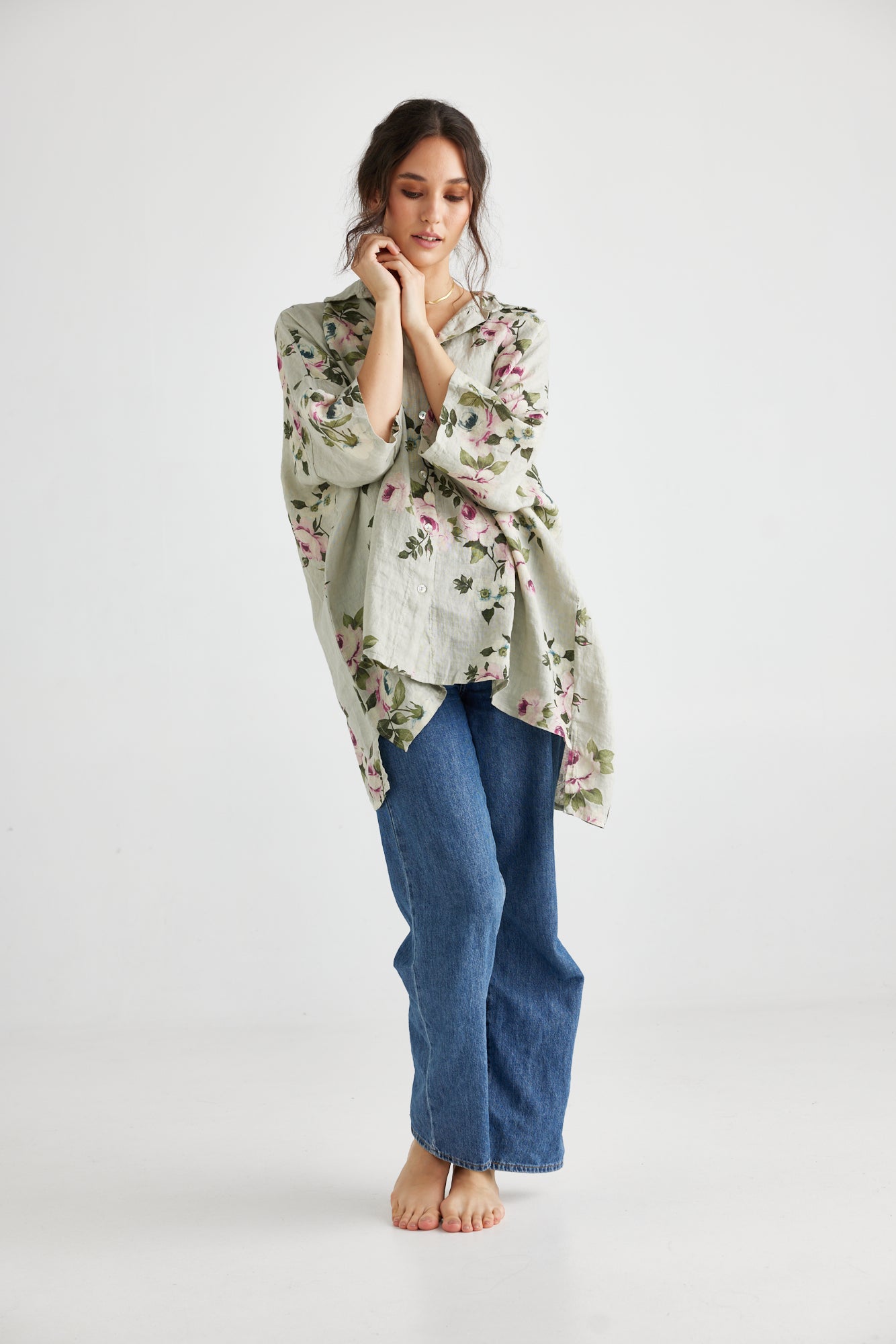 Teddie floral linen shirt. Natural