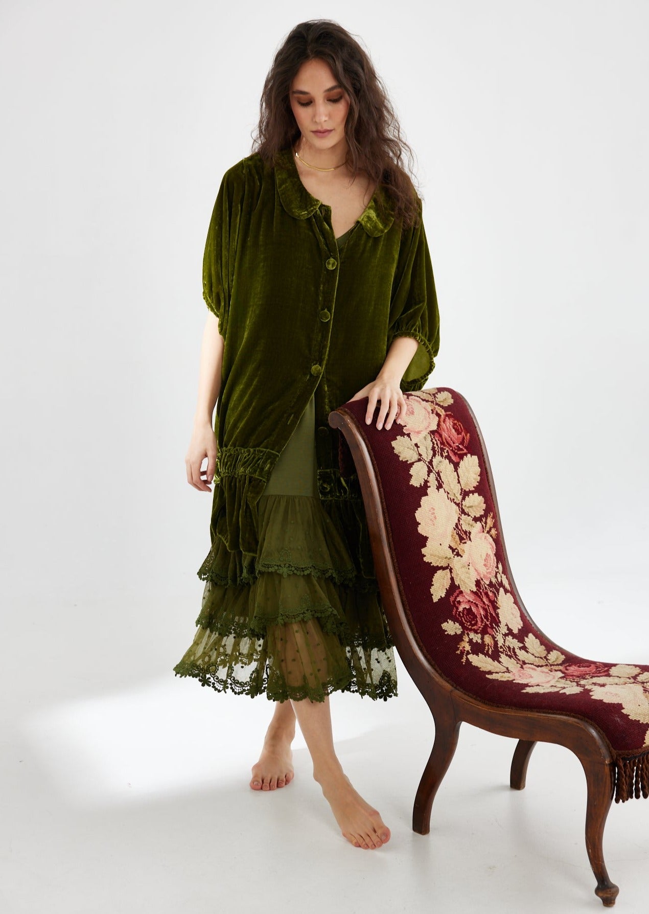 Florentine Velvet Coatdress. Moss