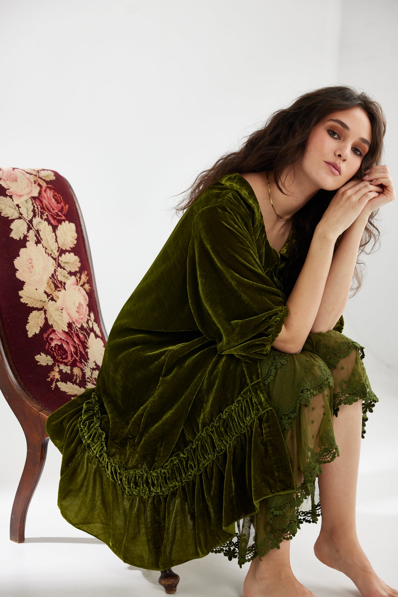 Florentine Velvet Coatdress. Moss