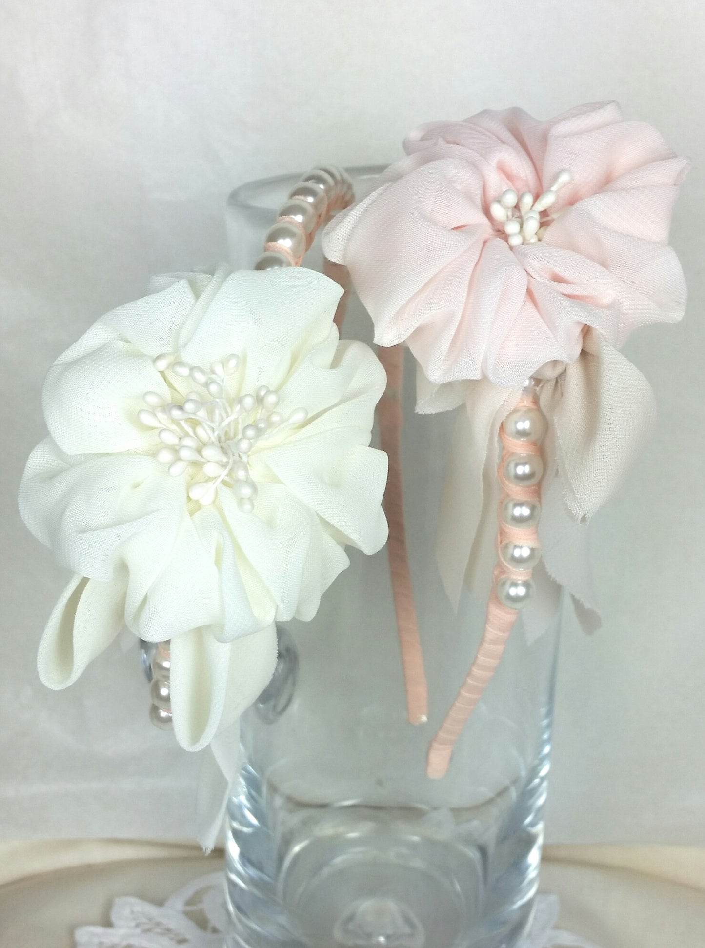 Tilley Headband Pearl and Flower. Blush and Cream