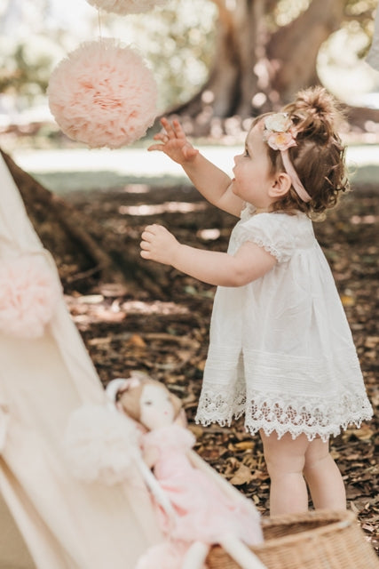 Sugar Plum Baby lace dress. Ivory