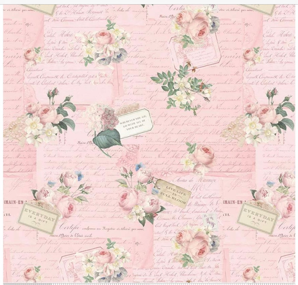Rose & Violet`s Garden fabric. Garden Party. Blush