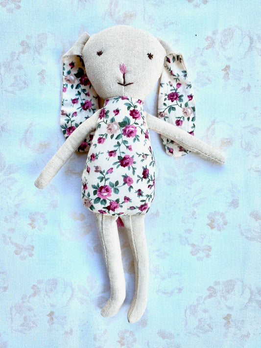 Rose Bunny toy. Floral pink roses.