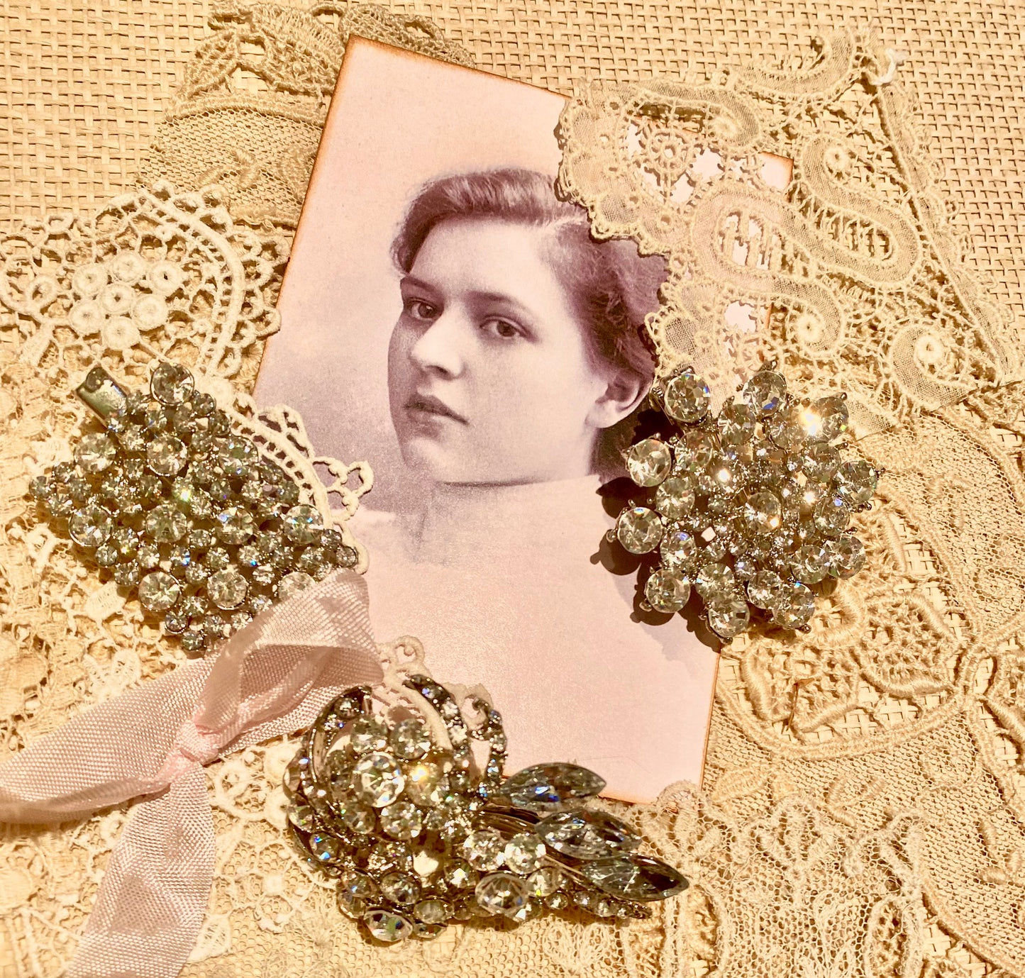 Vintage Diamante Hair clips . set of 3
