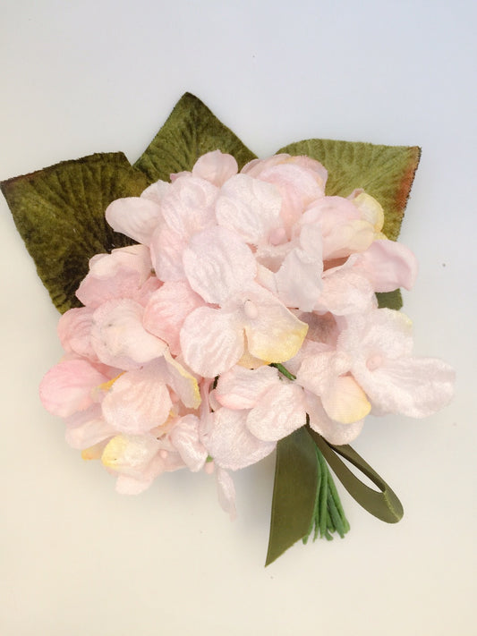 velvet hydrangea posy pale pink. millinery bouquet. millinery supplies.