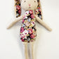 Petal Bunny Toy. Large floral in chocolate & Burgundy roses