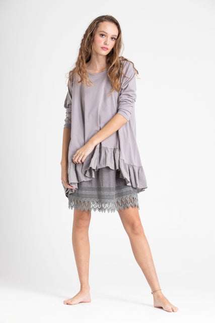 Ruby Ruffle Top. Dove Grey