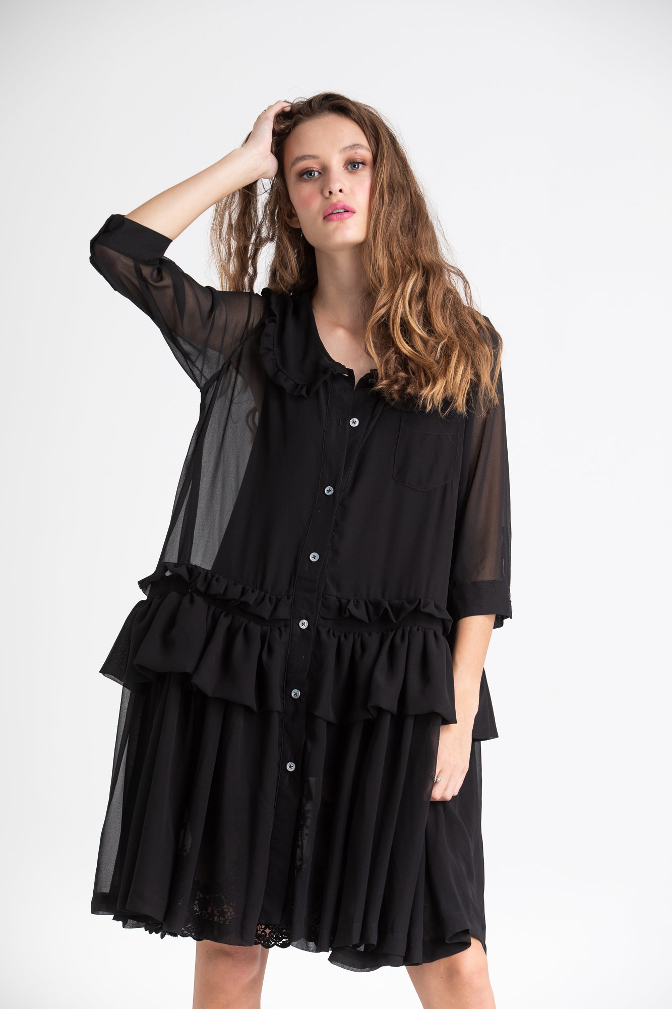 chiffon coat in Midnight Black