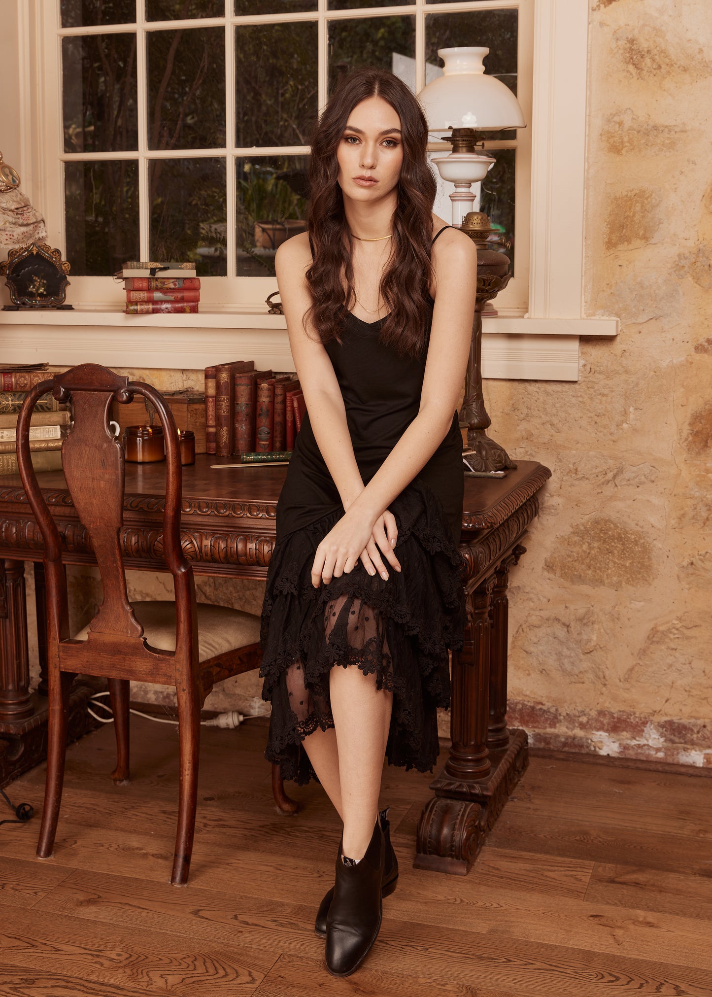Evangeline lace slip/dress. Ebony