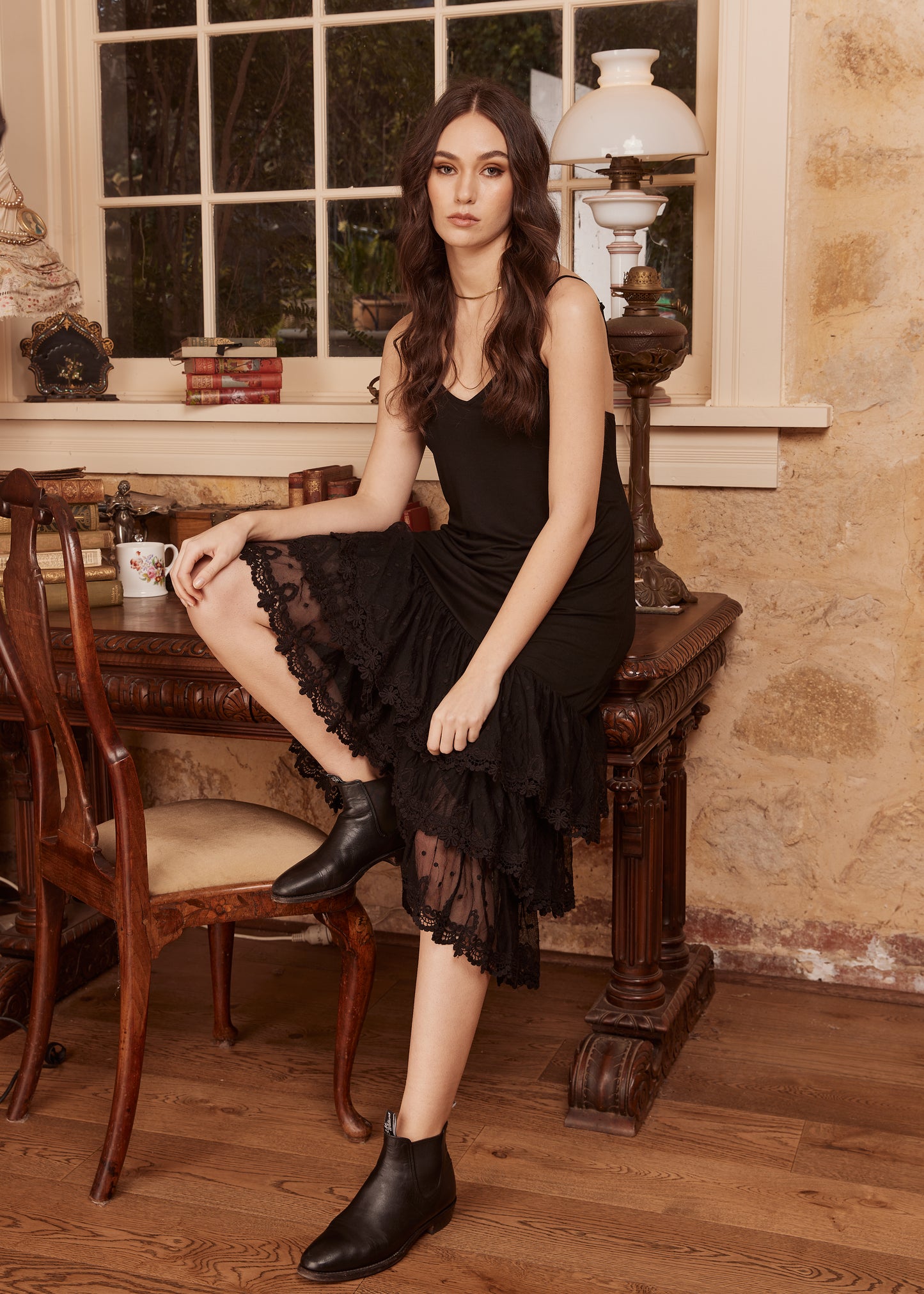 Evangeline lace slip/dress. Ebony