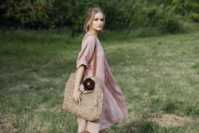 Stella Linen Dress. Dusty Rose