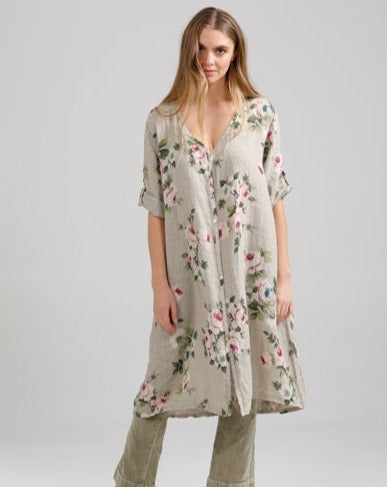 Abigail Floral linen coatdress. Seamist