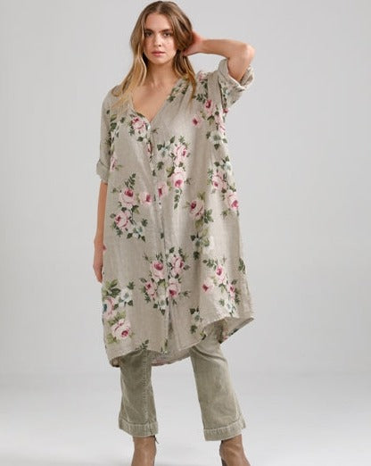 Abigail Floral linen coatdress. Seamist