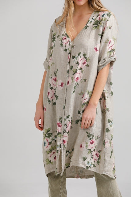 Abigail Floral linen coatdress. Seamist
