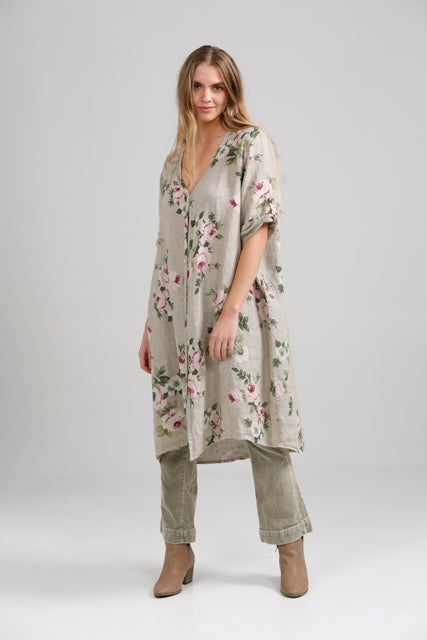 Abigail Floral linen coatdress. Seamist