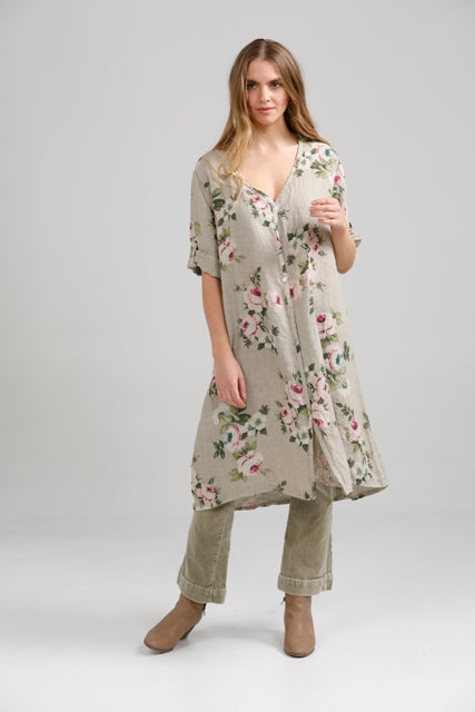 Abigail Floral linen coatdress. Seamist