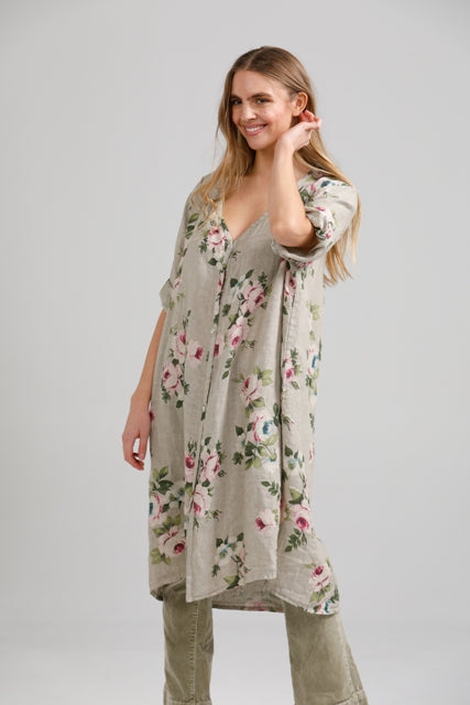 Abigail Floral linen coatdress. Seamist