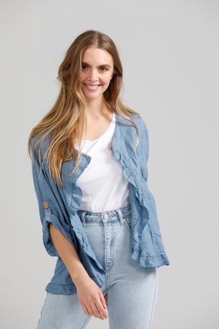 Fifi Linen Jacket. Denim Blue
