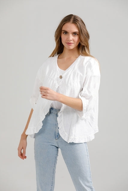 Fifi Linen Jacket. Icing Sugar
