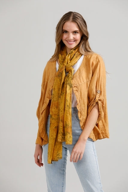 Floral cotton scarf. Mustard.