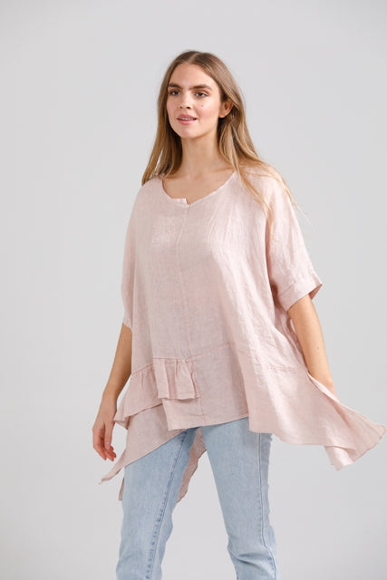 Sorrento linen top.. Pale Pink