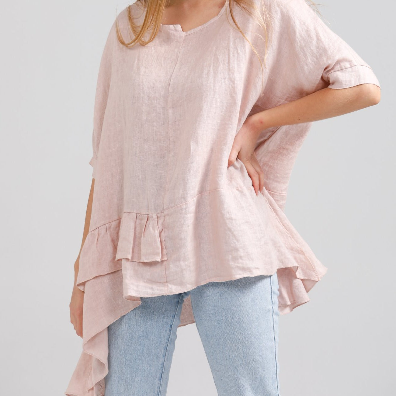 Sorrento linen top.. Pale Pink