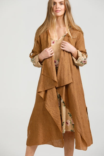 Sabine Linen Duster coat. Tobacco