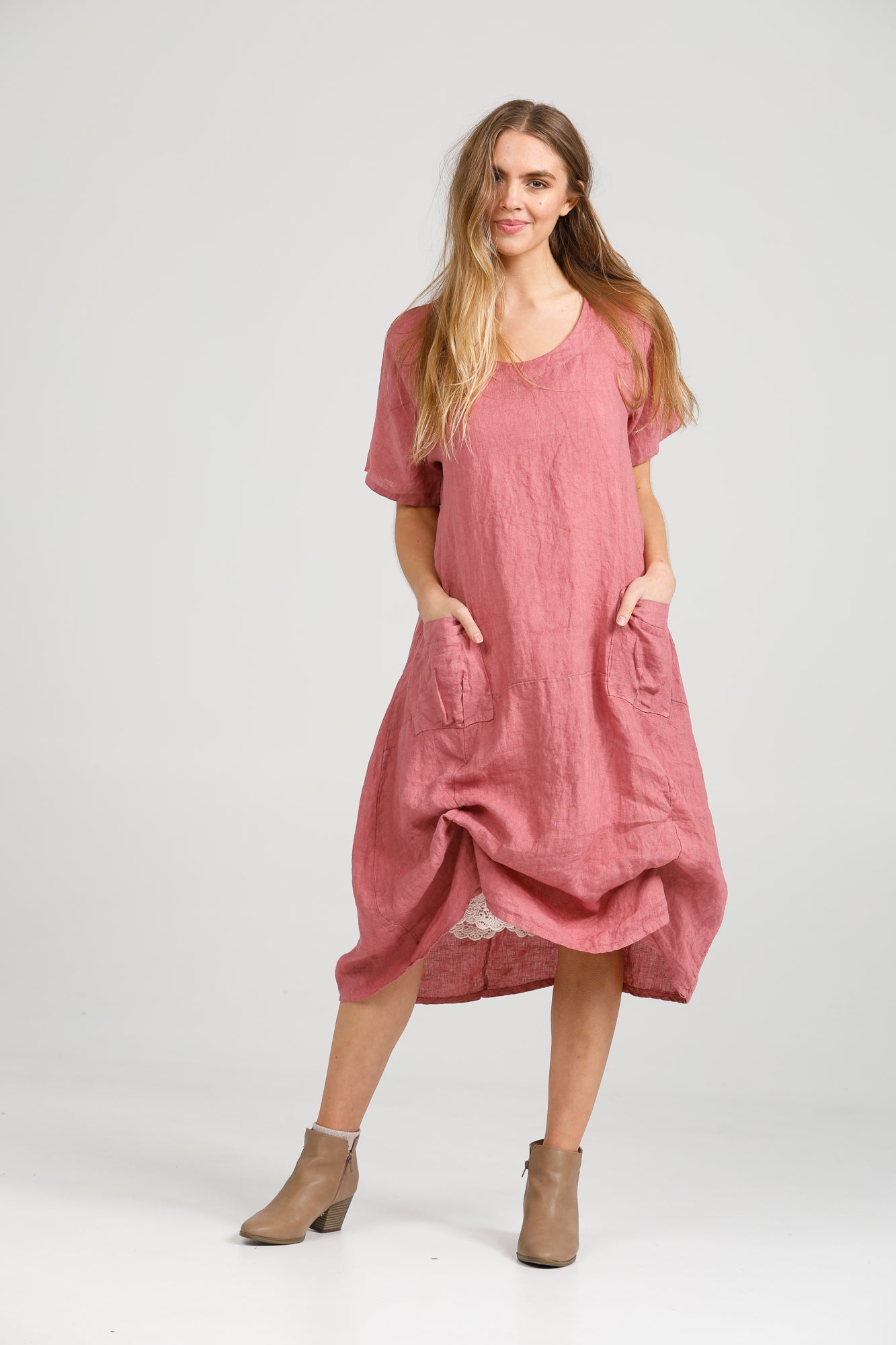 Primavera Linen dress. Rose Pink.