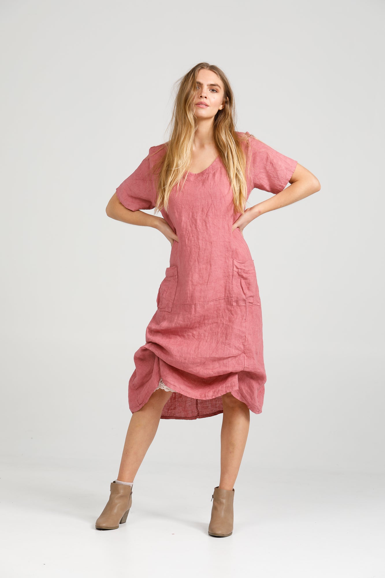 Primavera Linen dress. Rose Pink.