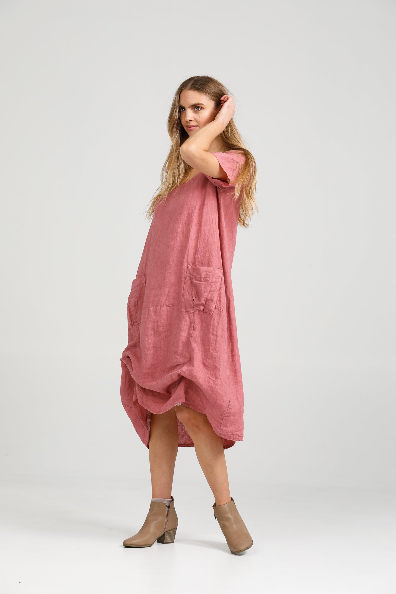 Primavera Linen dress. Rose Pink.
