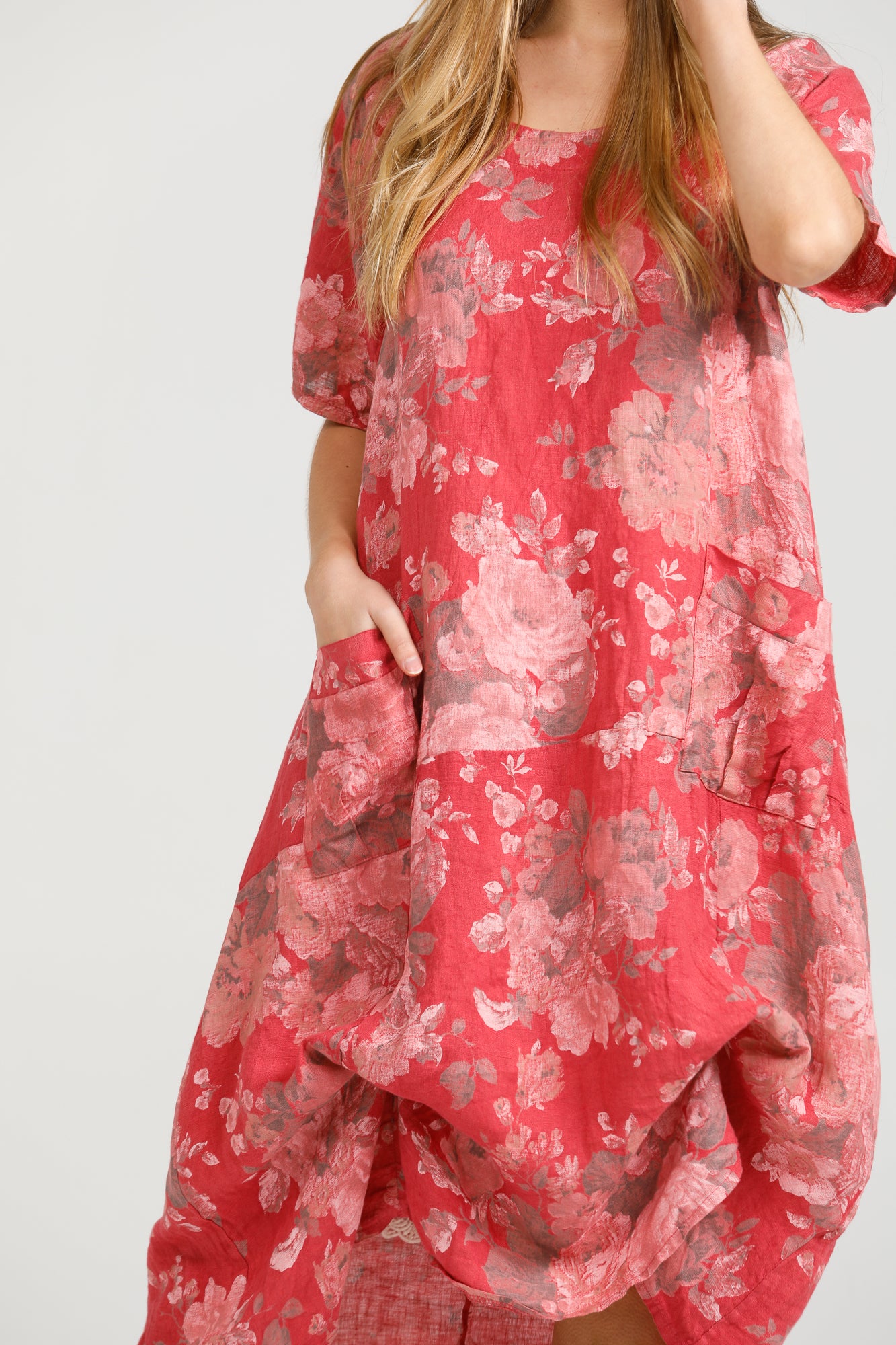 Primavera linen floral dress. Watermelon Floral