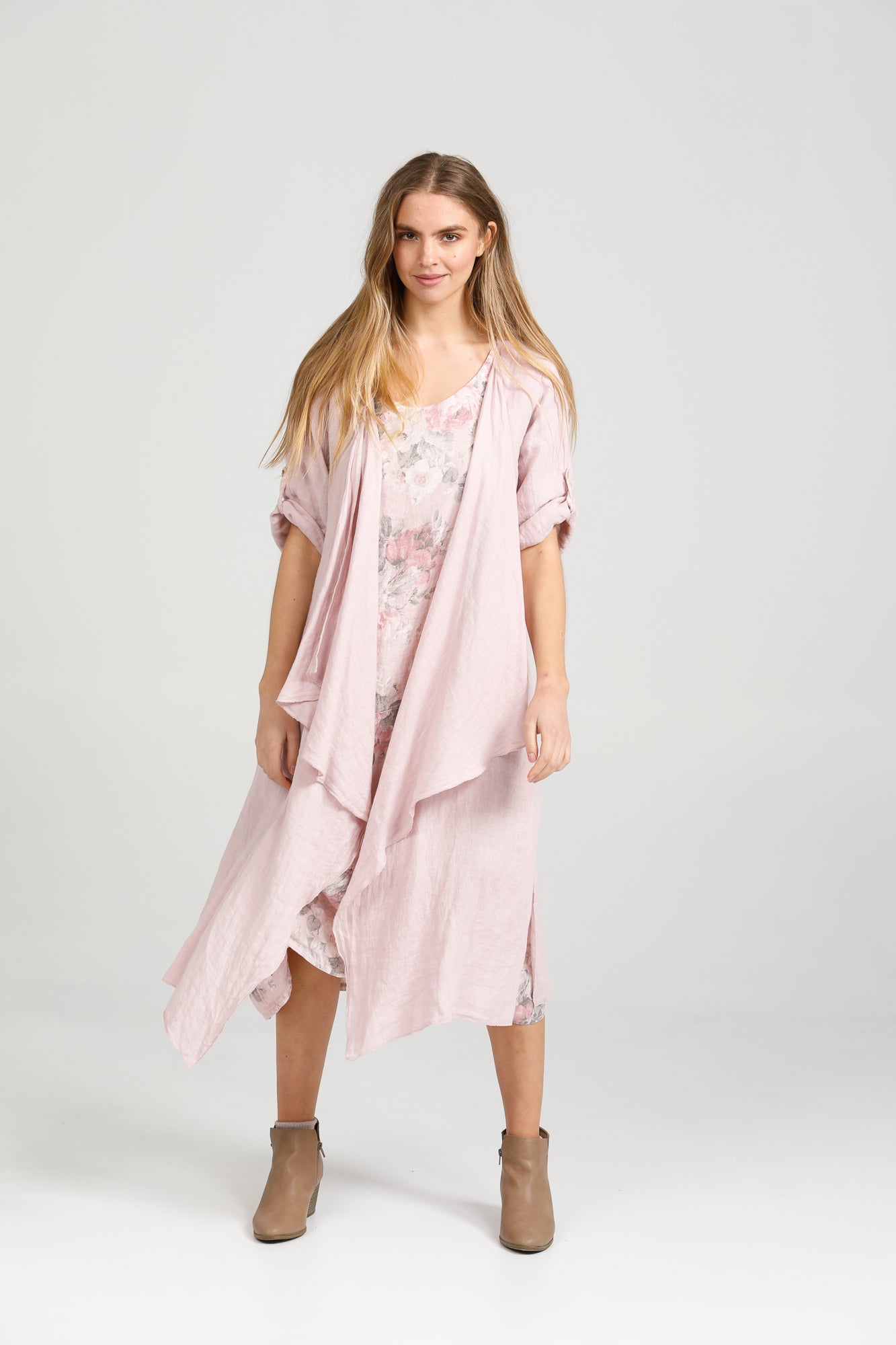Sabine Linen Duster Coat. Blush