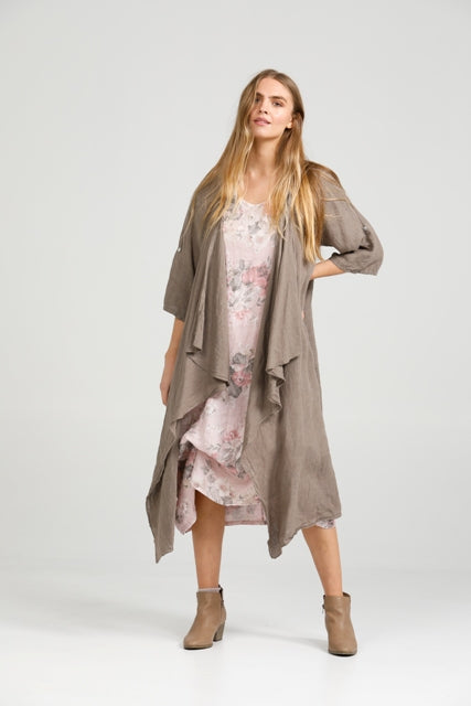 Sabine Linen Duster coat. toasted almond.