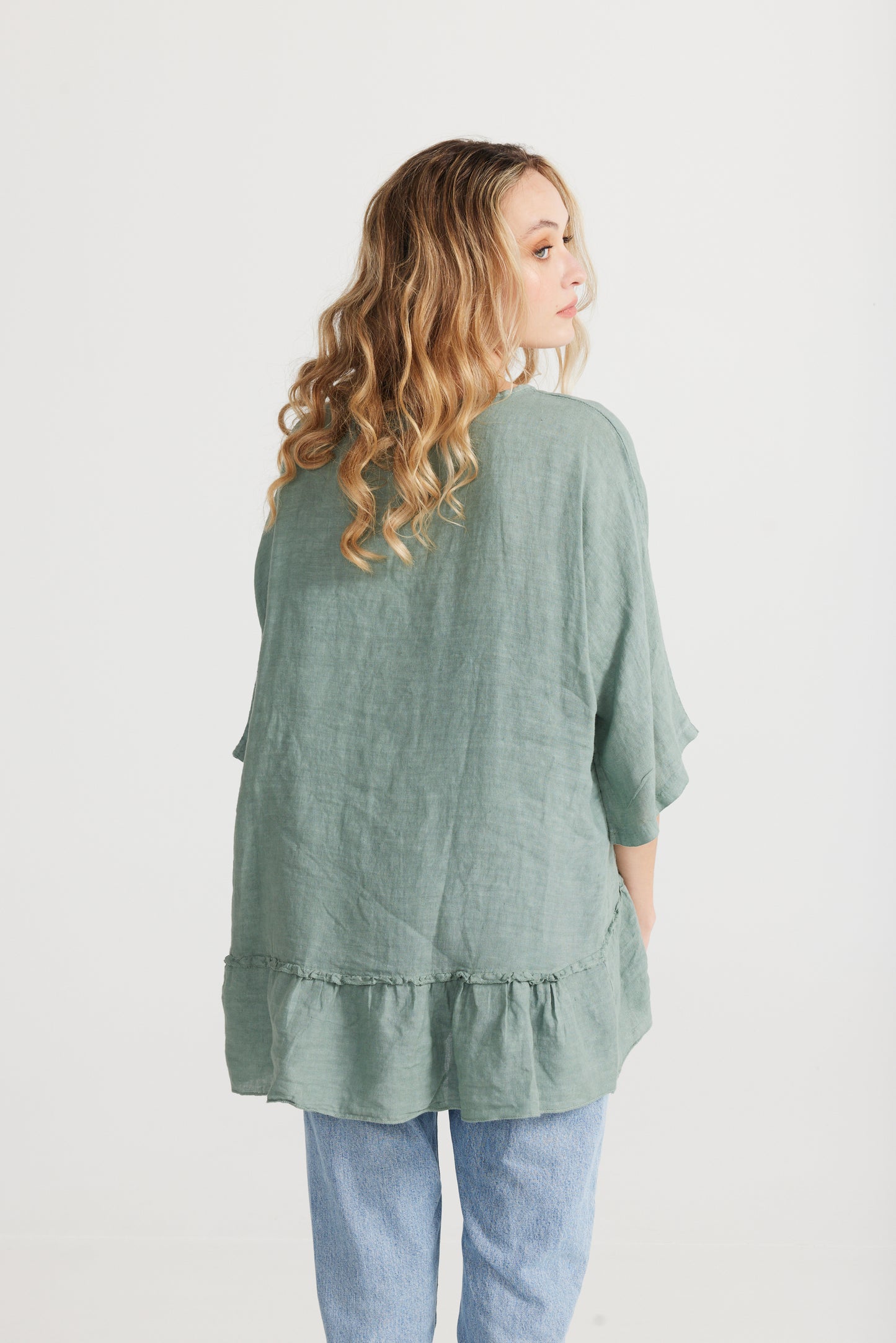 Priscilla linen top. Sage Green